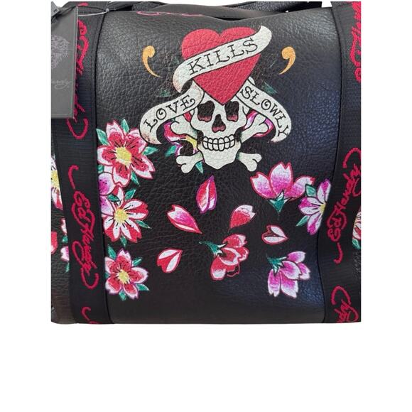 NWT Y2K Ed Hardy Love Kills Slowly Weekender Overnight Travel tote skull flowers - Picture 3 of 10